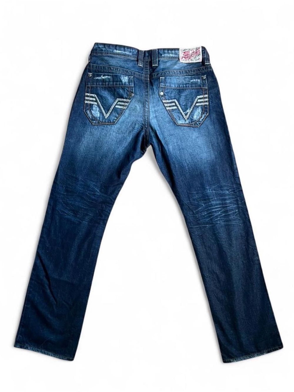 Affliction Black Premium Y2K Embroidered Distressed Blue Straight Jeans Men’s